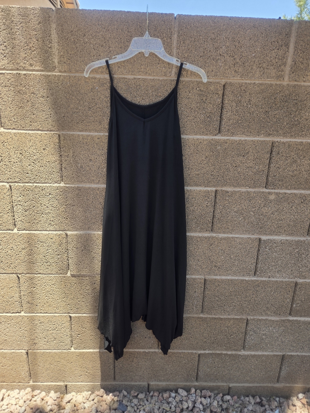 Black Spaghetti Strap Maxi Asymetrical Hem Dress - Women